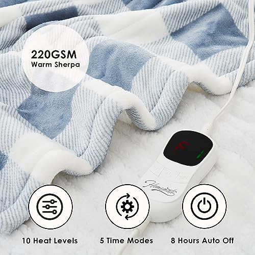 Homemate Electric Blanket Heated Throw - 50“x60“ Ultra Soft Cozy Flannel Heating Blanket with 10 Fast Heat Levels 8 Hours Auto Off Over-Heated Protection ETL Certification Keep Warm in Home Office - Grand Goldman