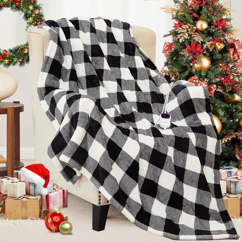 Homemate Electric Blanket Heated Throw - 50“x60“ Ultra Soft Cozy Flannel Heating Blanket with 10 Fast Heat Levels 8 Hours Auto Off Over-Heated Protection ETL Certification Keep Warm in Home Office - Grand Goldman