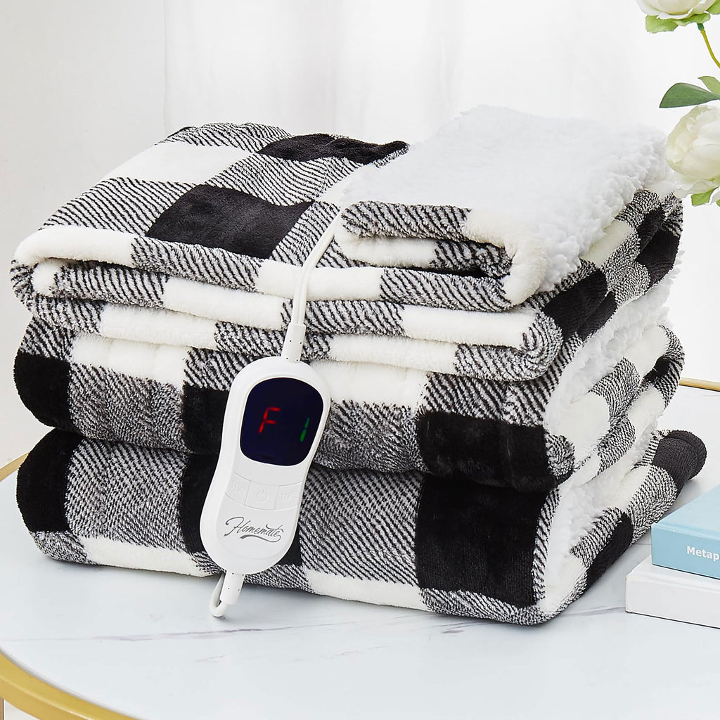 Homemate Electric Blanket Heated Throw - 50“x60“ Ultra Soft Cozy Flannel Heating Blanket with 10 Fast Heat Levels 8 Hours Auto Off Over-Heated Protection ETL Certification Keep Warm in Home Office - Grand Goldman