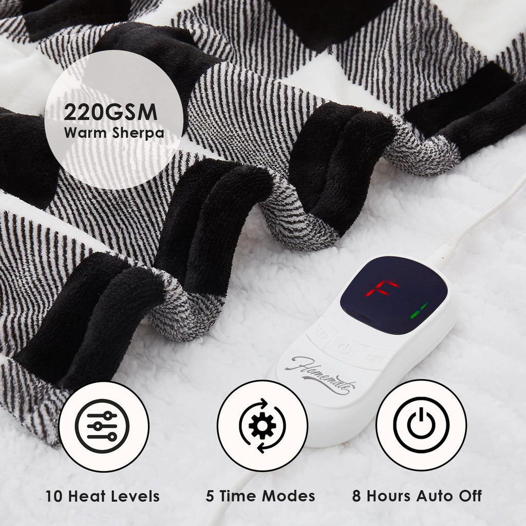 Homemate Electric Blanket Heated Throw - 50“x60“ Ultra Soft Cozy Flannel Heating Blanket with 10 Fast Heat Levels 8 Hours Auto Off Over-Heated Protection ETL Certification Keep Warm in Home Office - Grand Goldman