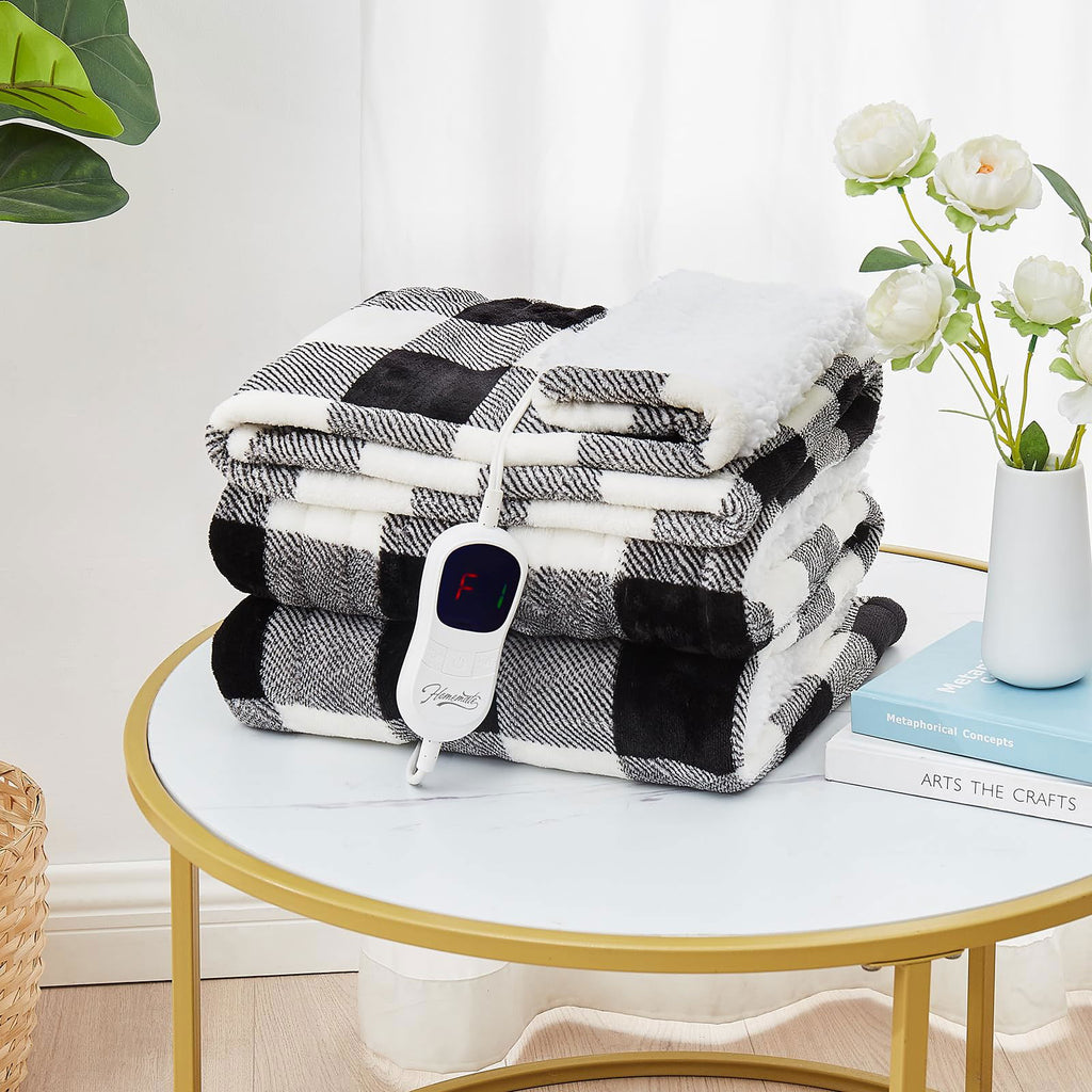 Homemate Electric Blanket Heated Throw - 50“x60“ Ultra Soft Cozy Flannel Heating Blanket with 10 Fast Heat Levels 8 Hours Auto Off Over-Heated Protection ETL Certification Keep Warm in Home Office - Grand Goldman