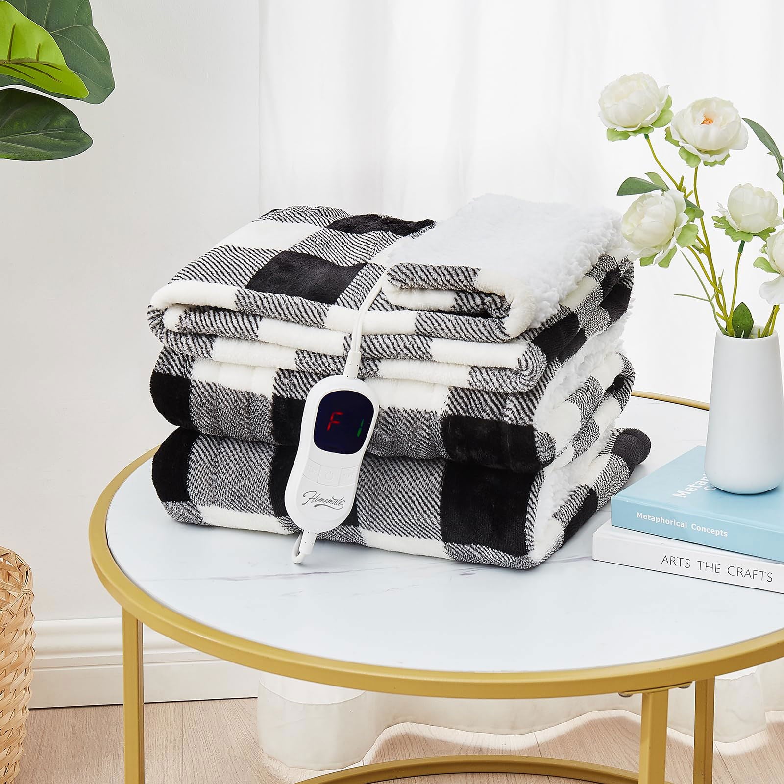 Homemate Electric Blanket Heated Throw - 50“x60“ Ultra Soft Cozy Flannel Heating Blanket with 10 Fast Heat Levels 8 Hours Auto Off Over-Heated Protection ETL Certification Keep Warm in Home Office - Grand Goldman