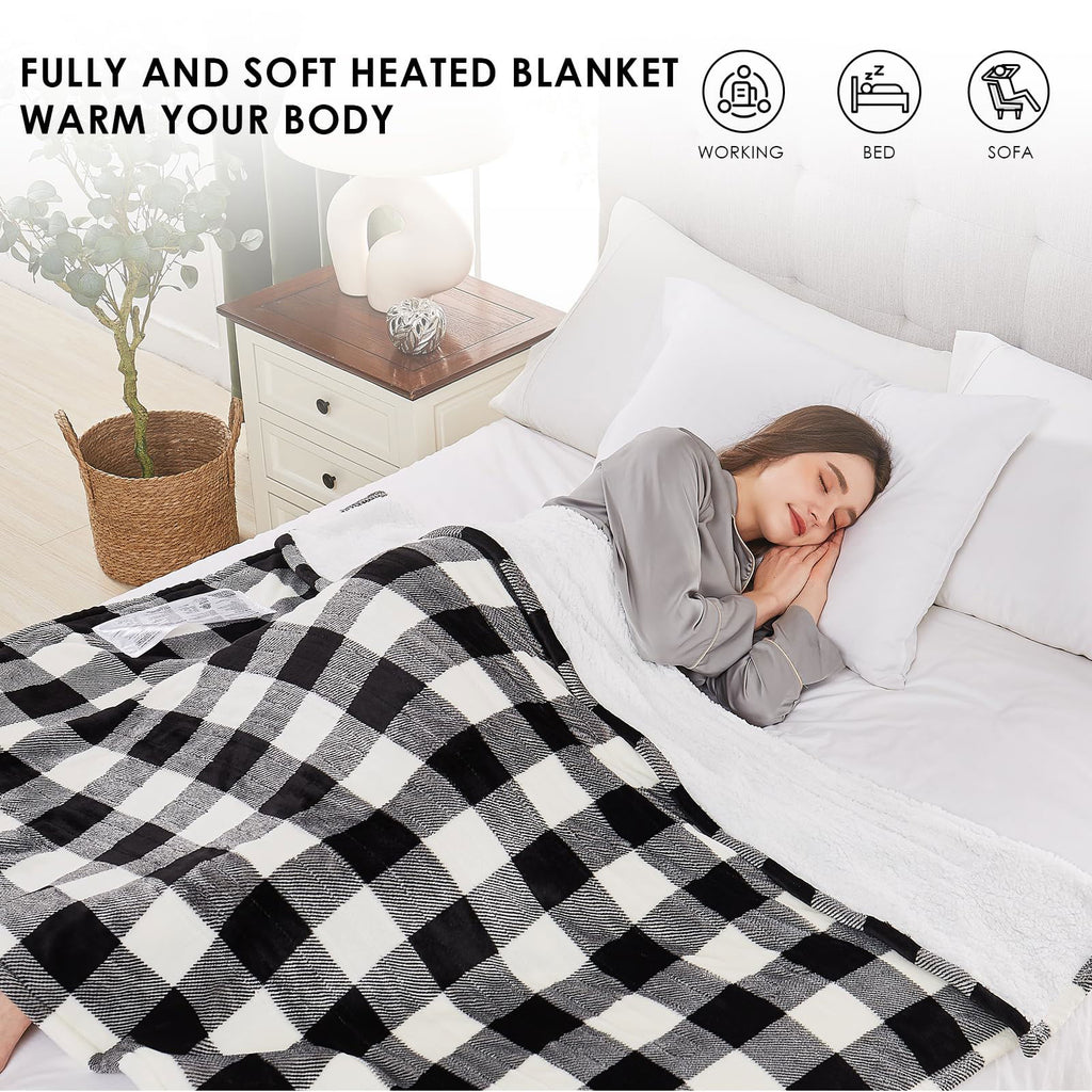 Homemate Electric Blanket Heated Throw - 50“x60“ Ultra Soft Cozy Flannel Heating Blanket with 10 Fast Heat Levels 8 Hours Auto Off Over-Heated Protection ETL Certification Keep Warm in Home Office - Grand Goldman