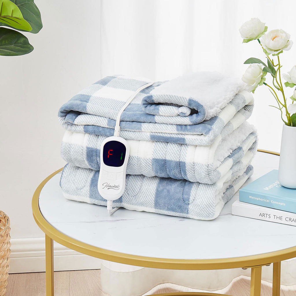 Homemate Electric Blanket Heated Throw - 50“x60“ Ultra Soft Cozy Flannel Heating Blanket with 10 Fast Heat Levels 8 Hours Auto Off Over-Heated Protection ETL Certification Keep Warm in Home Office - Grand Goldman