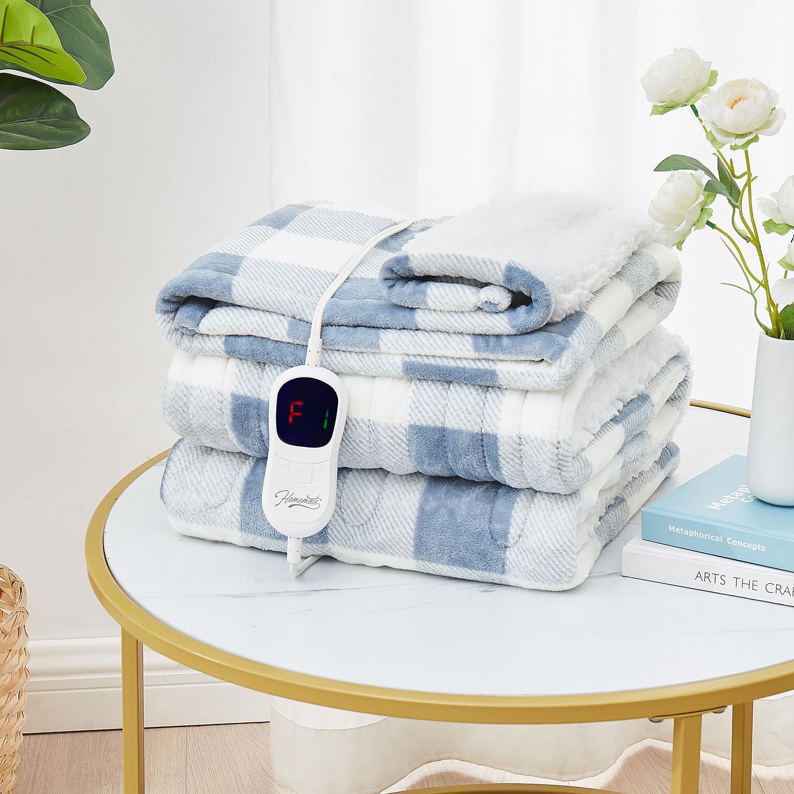 Homemate Electric Blanket Heated Throw - 50“x60“ Ultra Soft Cozy Flannel Heating Blanket with 10 Fast Heat Levels 8 Hours Auto Off Over-Heated Protection ETL Certification Keep Warm in Home Office - Grand Goldman