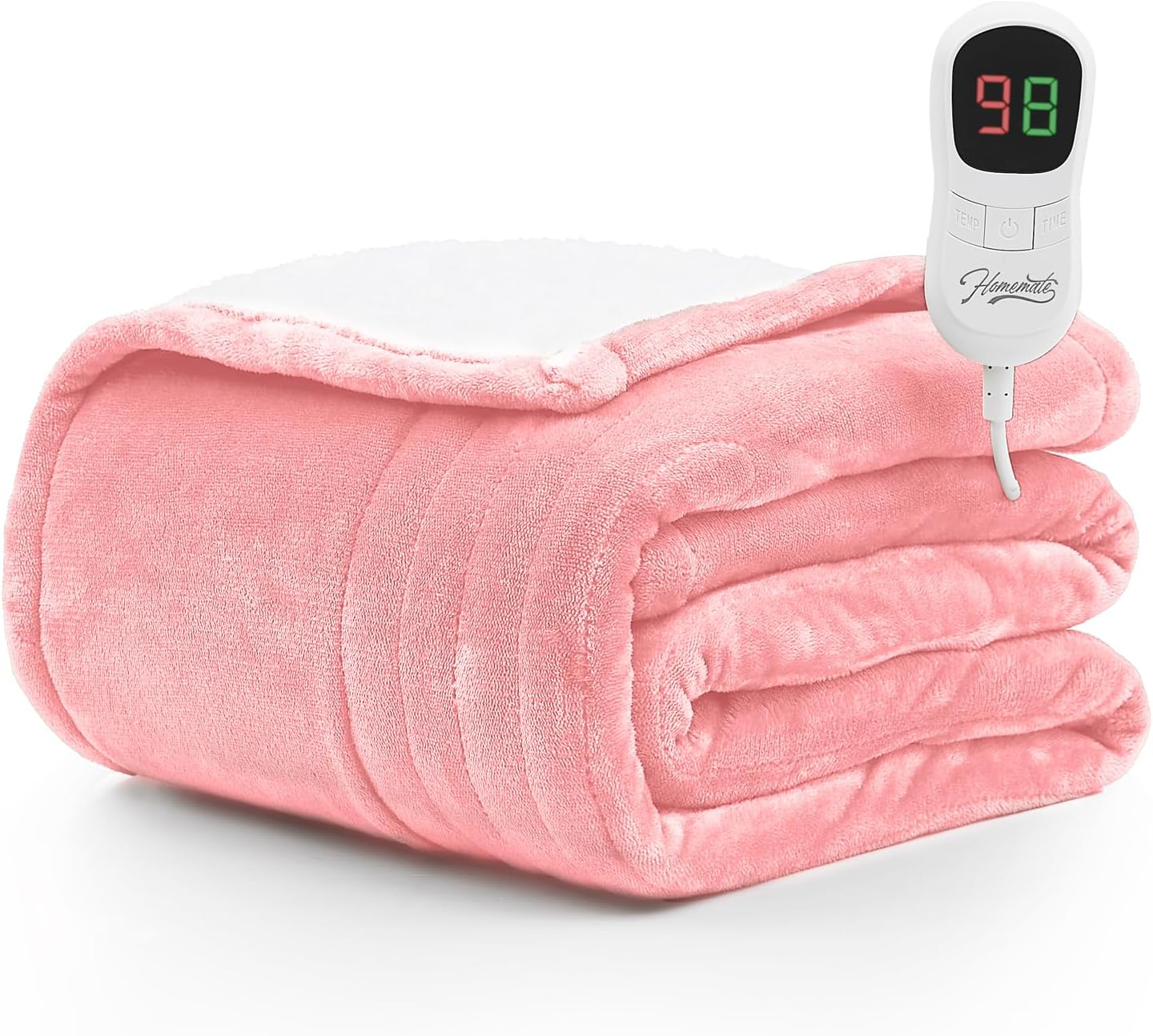 Homemate Heated Blanket Electric Throw - 50"x60" Heating Blanket Throw 1/2/4/6/8 Hours Auto-off 10 Heat Level Heat Blanket Over-heat Protection Flannel Sherpa Heater Blanket Electric ETL Certification - Grand Goldman