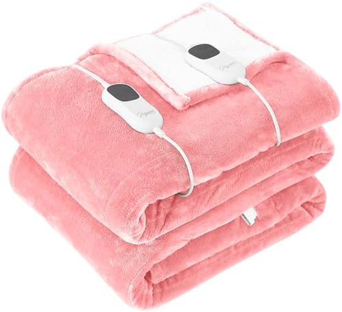 Homemate Heated Blanket Electric Throw - 50"x60" Heating Blanket Throw 1/2/4/6/8 Hours Auto-off 10 Heat Level Heat Blanket Over-heat Protection Flannel Sherpa Heater Blanket Electric ETL Certification - Grand Goldman