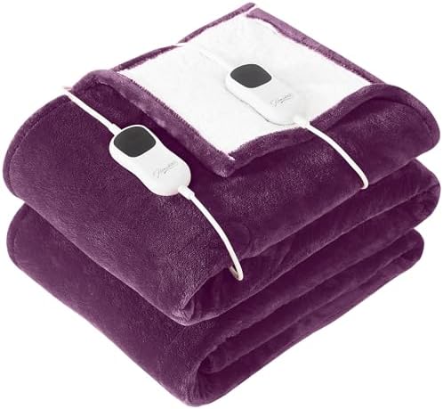 Homemate Heated Blanket Electric Throw - 50"x60" Heating Blanket Throw 1/2/4/6/8 Hours Auto-off 10 Heat Level Heat Blanket Over-heat Protection Flannel Sherpa Heater Blanket Electric ETL Certification - Grand Goldman