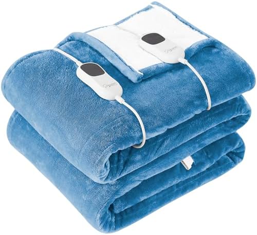 Homemate Heated Blanket Electric Throw - 50"x60" Heating Blanket Throw 1/2/4/6/8 Hours Auto-off 10 Heat Level Heat Blanket Over-heat Protection Flannel Sherpa Heater Blanket Electric ETL Certification - Grand Goldman