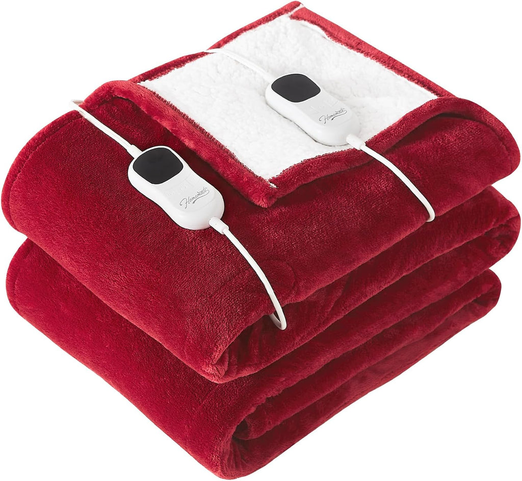 Homemate Heated Blanket Electric Throw - 50"x60" Heating Blanket Throw 1/2/4/6/8 Hours Auto-off 10 Heat Level Heat Blanket Over-heat Protection Flannel Sherpa Heater Blanket Electric ETL Certification - Grand Goldman