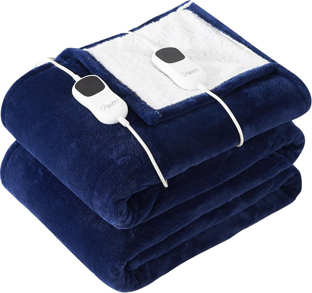 Homemate Heated Blanket Electric Throw - 50"x60" Heating Blanket Throw 1/2/4/6/8 Hours Auto-off 10 Heat Level Heat Blanket Over-heat Protection Flannel Sherpa Heater Blanket Electric ETL Certification - Grand Goldman