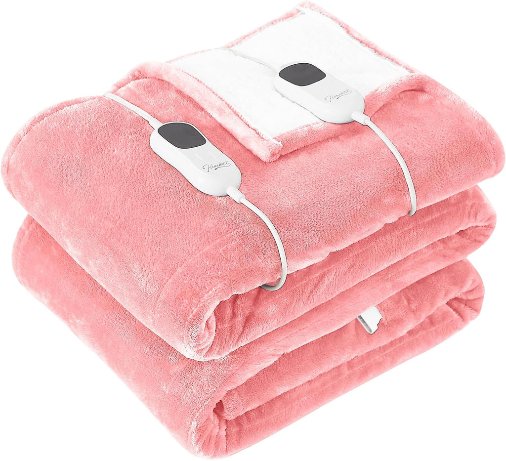 Homemate Heated Blanket Electric Throw - 50"x60" Heating Blanket Throw 1/2/4/6/8 Hours Auto-off 10 Heat Level Heat Blanket Over-heat Protection Flannel Sherpa Heater Blanket Electric ETL Certification - Grand Goldman