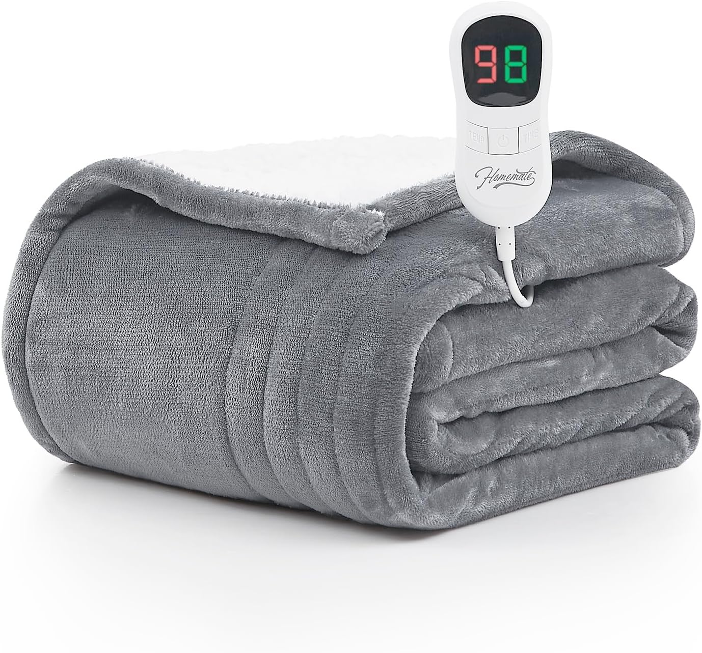Homemate Heated Blanket Electric Throw - 50"x60" Heating Blanket Throw 1/2/4/6/8 Hours Auto-off 10 Heat Level Heat Blanket Over-heat Protection Flannel Sherpa Heater Blanket Electric ETL Certification - Grand Goldman