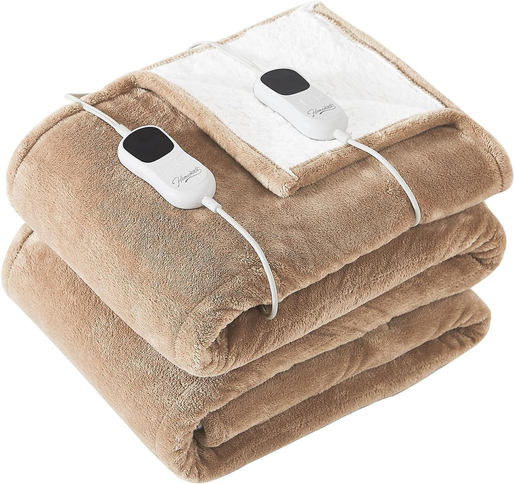 Homemate Heated Blanket Electric Throw - 50"x60" Heating Blanket Throw 1/2/4/6/8 Hours Auto-off 10 Heat Level Heat Blanket Over-heat Protection Flannel Sherpa Heater Blanket Electric ETL Certification - Grand Goldman