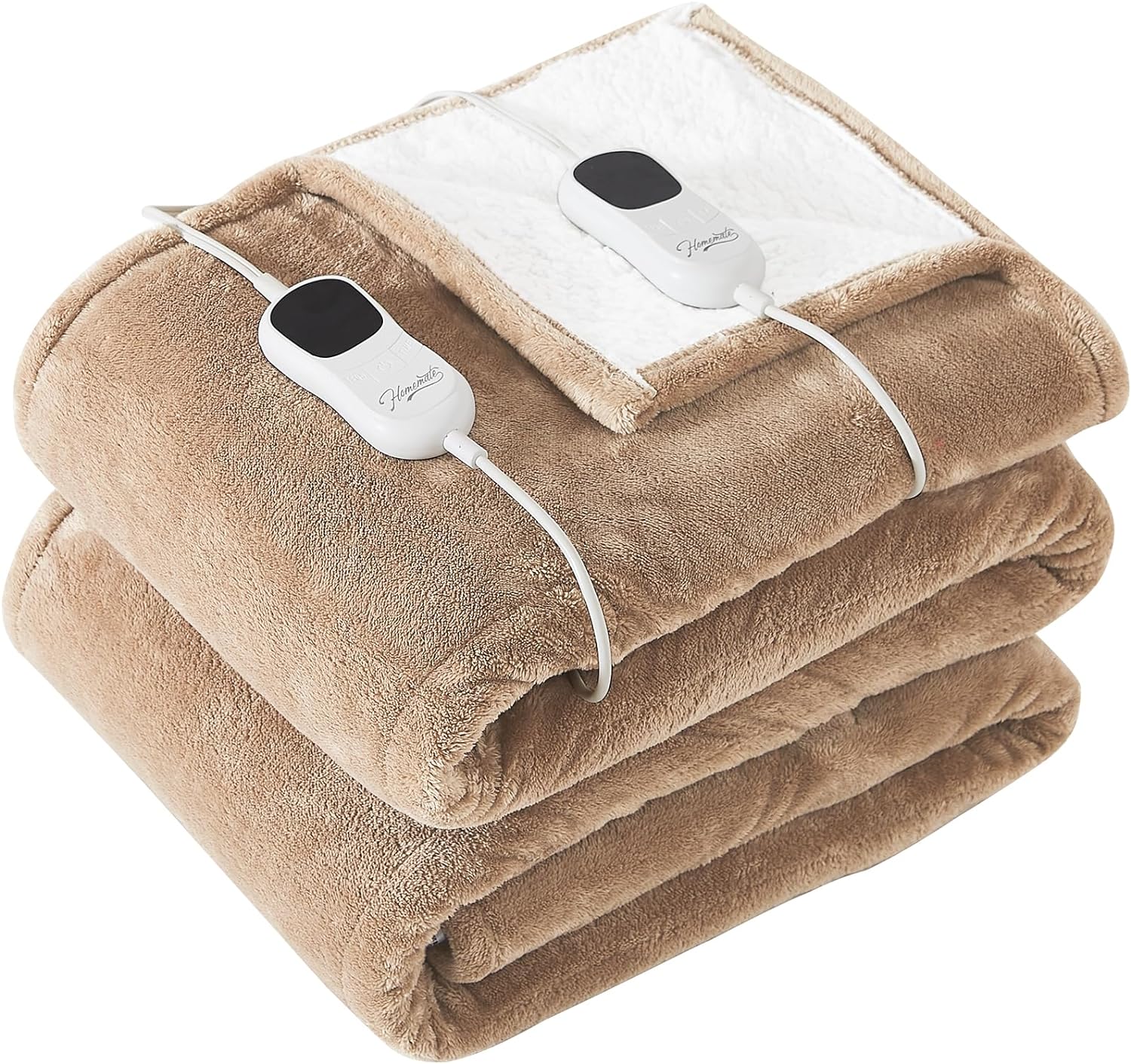 Homemate Heated Blanket Electric Throw - 50"x60" Heating Blanket Throw 1/2/4/6/8 Hours Auto-off 10 Heat Level Heat Blanket Over-heat Protection Flannel Sherpa Heater Blanket Electric ETL Certification - Grand Goldman