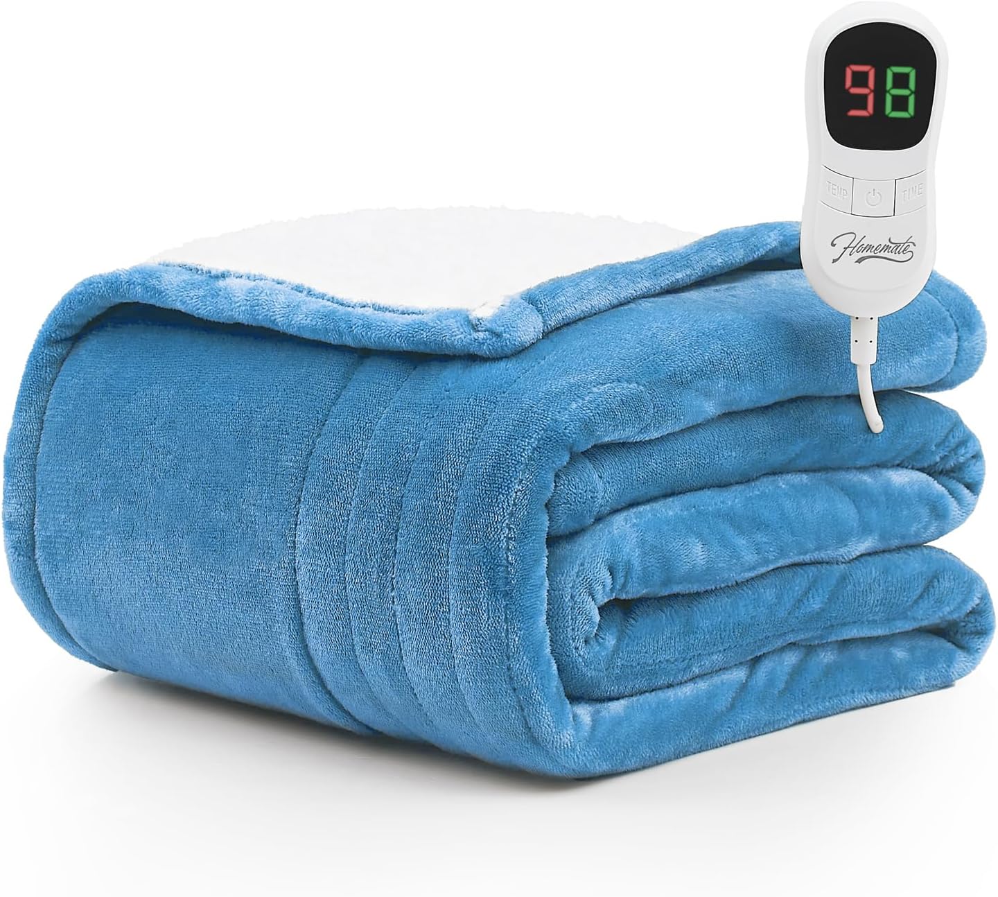 Homemate Heated Blanket Electric Throw - 50"x60" Heating Blanket Throw 1/2/4/6/8 Hours Auto-off 10 Heat Level Heat Blanket Over-heat Protection Flannel Sherpa Heater Blanket Electric ETL Certification - Grand Goldman