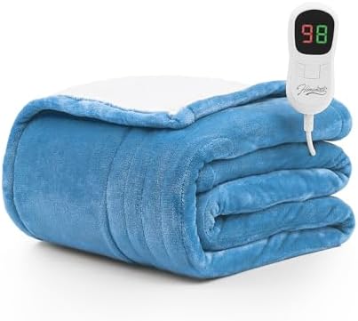 Homemate Heated Blanket Electric Throw - 50"x60" Heating Blanket Throw 1/2/4/6/8 Hours Auto-off 10 Heat Level Heat Blanket Over-heat Protection Flannel Sherpa Heater Blanket Electric ETL Certification - Grand Goldman