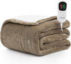 Homemate Heated Blanket Electric Throw - 50"x60" Heating Blanket Throw 1/2/4/6/8 Hours Auto-off 10 Heat Level Heat Blanket Over-heat Protection Flannel Sherpa Heater Blanket Electric ETL Certification - Grand Goldman