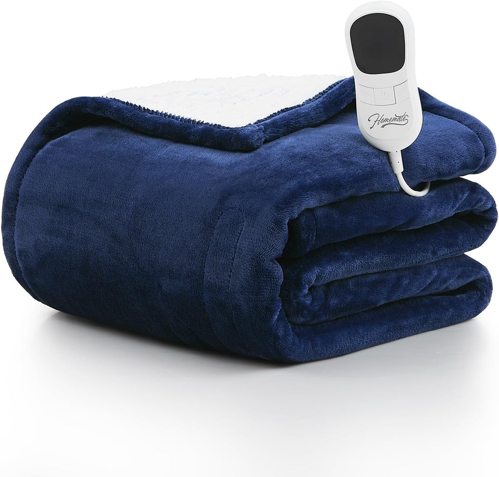 Homemate Heated Blanket Electric Throw - 50"x60" Heating Blanket Throw 1/2/4/6/8 Hours Auto-off 10 Heat Level Heat Blanket Over-heat Protection Flannel Sherpa Heater Blanket Electric ETL Certification - Grand Goldman