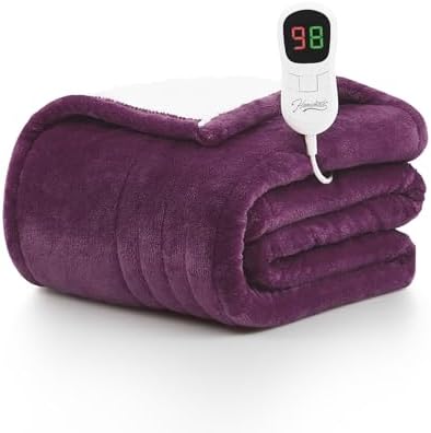 Homemate Heated Blanket Electric Throw - 50"x60" Heating Blanket Throw 1/2/4/6/8 Hours Auto-off 10 Heat Level Heat Blanket Over-heat Protection Flannel Sherpa Heater Blanket Electric ETL Certification - Grand Goldman
