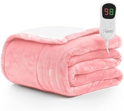 Homemate Heated Blanket Electric Throw - 50"x60" Heating Blanket Throw 1/2/4/6/8 Hours Auto-off 10 Heat Level Heat Blanket Over-heat Protection Flannel Sherpa Heater Blanket Electric ETL Certification - Grand Goldman