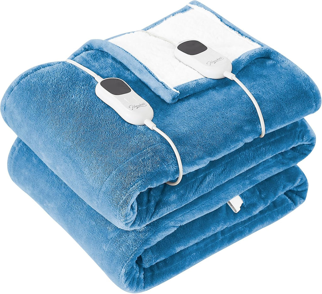 Homemate Heated Blanket Electric Throw - 50"x60" Heating Blanket Throw 1/2/4/6/8 Hours Auto-off 10 Heat Level Heat Blanket Over-heat Protection Flannel Sherpa Heater Blanket Electric ETL Certification - Grand Goldman