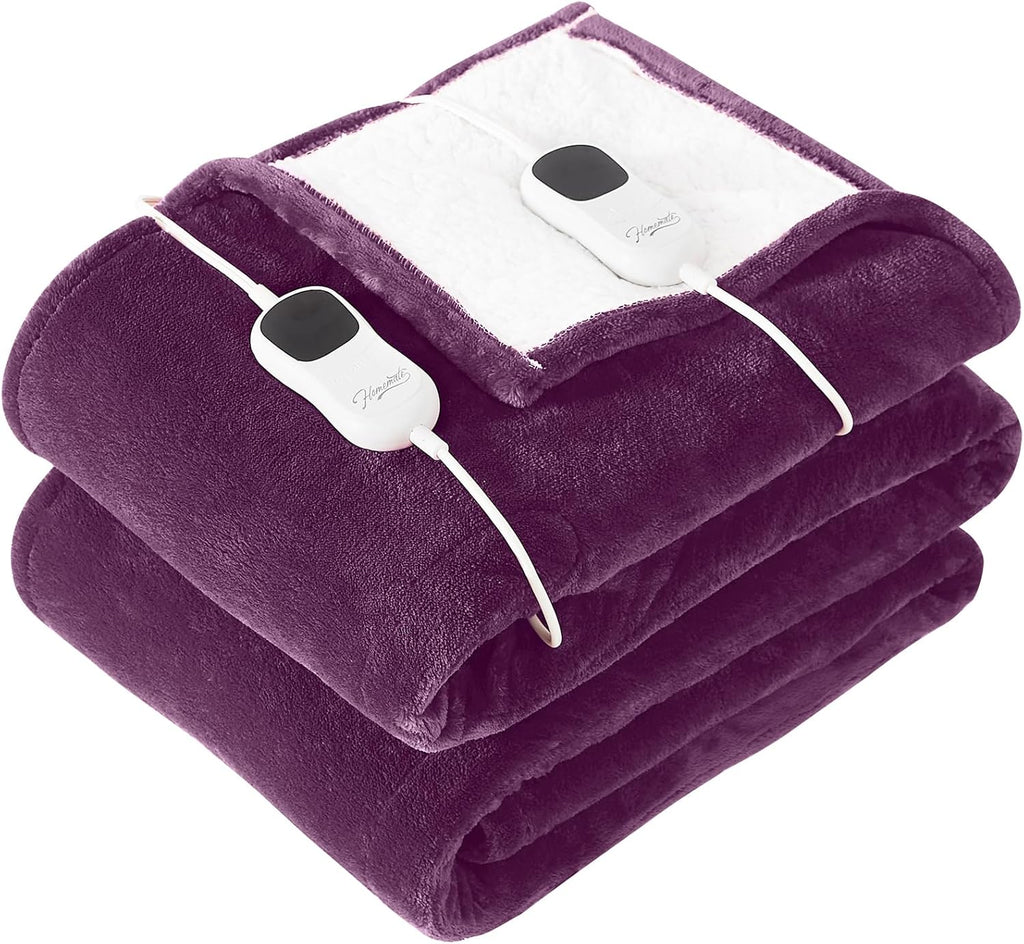 Homemate Heated Blanket Electric Throw - 50"x60" Heating Blanket Throw 1/2/4/6/8 Hours Auto-off 10 Heat Level Heat Blanket Over-heat Protection Flannel Sherpa Heater Blanket Electric ETL Certification - Grand Goldman