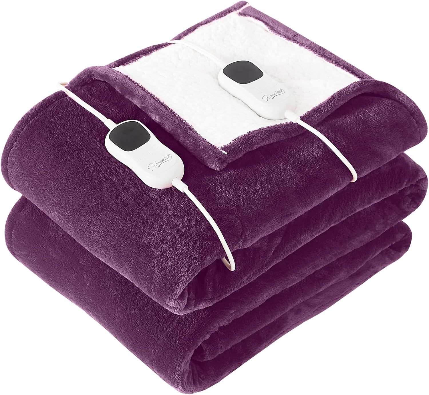 Homemate Heated Blanket Electric Throw - 50"x60" Heating Blanket Throw 1/2/4/6/8 Hours Auto-off 10 Heat Level Heat Blanket Over-heat Protection Flannel Sherpa Heater Blanket Electric ETL Certification - Grand Goldman