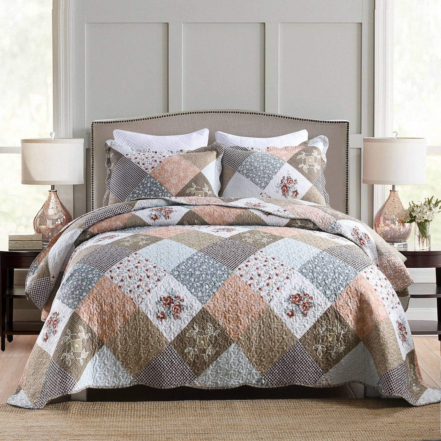 HoneiLife Oversized King Bedspreads 120x120-3 Pcs California King Quilt, Extra Large Quilt Sets All Season Use,Rustic Bedding Sets King Size,Reversible Coverlet Lightweight Bed Cover, Grey - Grand Goldman