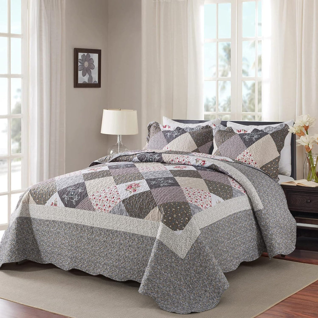 HoneiLife Oversized King Bedspreads 120x120-3 Pcs California King Quilt, Extra Large Quilt Sets All Season Use,Rustic Bedding Sets King Size,Reversible Coverlet Lightweight Bed Cover, Grey - Grand Goldman