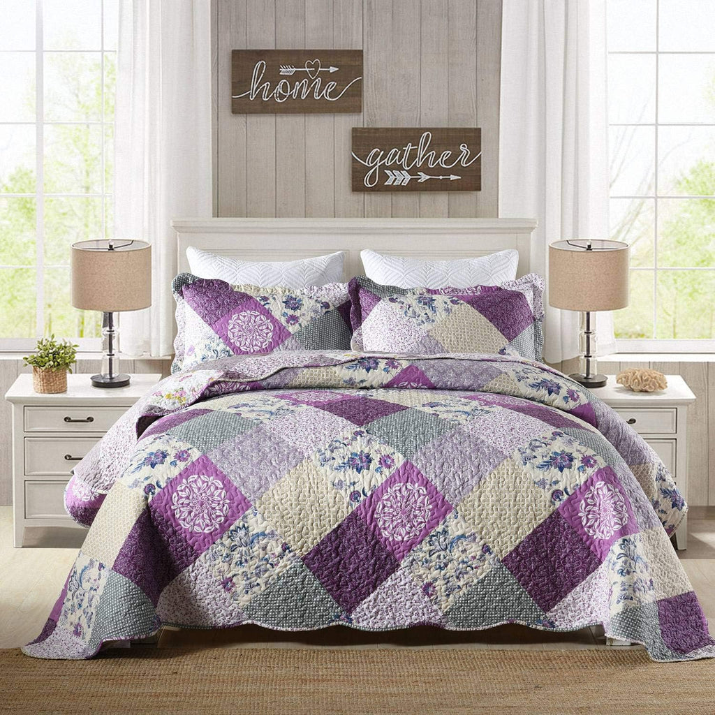 HoneiLife Oversized King Bedspreads 120x120-3 Pcs California King Quilt, Extra Large Quilt Sets All Season Use,Rustic Bedding Sets King Size,Reversible Coverlet Lightweight Bed Cover, Grey - Grand Goldman