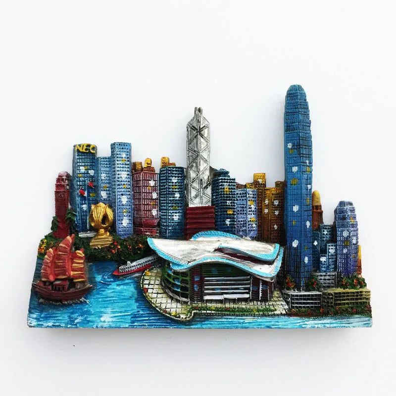 Hong Kong Refrigerator Magnets Tourism Memorial Magnetic Victoria Harbour Convention and Exhibition Centre Resin Decoration - Grand Goldman