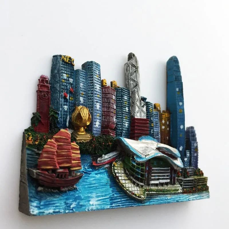Hong Kong Refrigerator Magnets Tourism Memorial Magnetic Victoria Harbour Convention and Exhibition Centre Resin Decoration - Grand Goldman