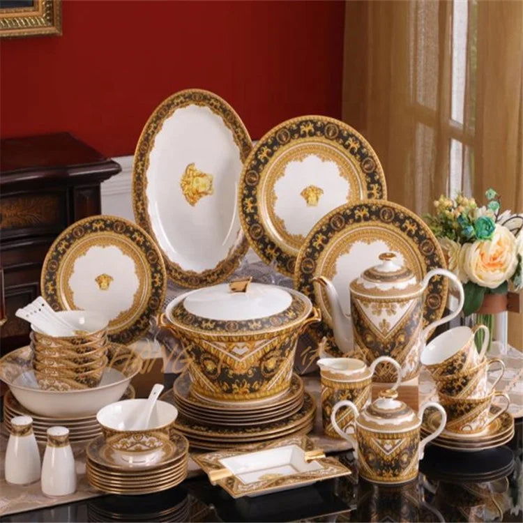 Hot Selling Kitchen Utensils Dinnerware Set Dinner Set Western Ceramic Luxury Fine Bone China Giveaways 58 Pcs Dinnerware Set - Grand Goldman