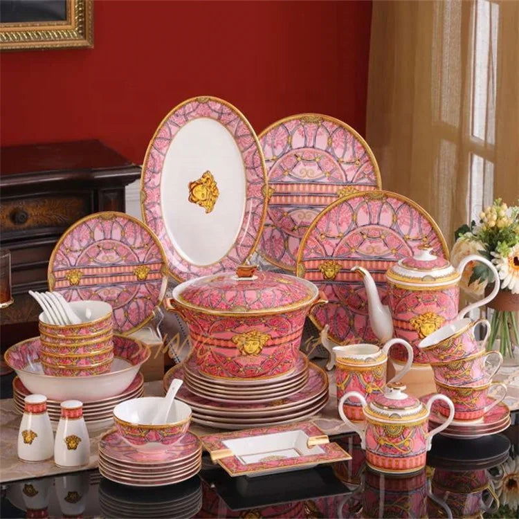 Hot Selling Kitchen Utensils Dinnerware Set Dinner Set Western Ceramic Luxury Fine Bone China Giveaways 58 Pcs Dinnerware Set - Grand Goldman