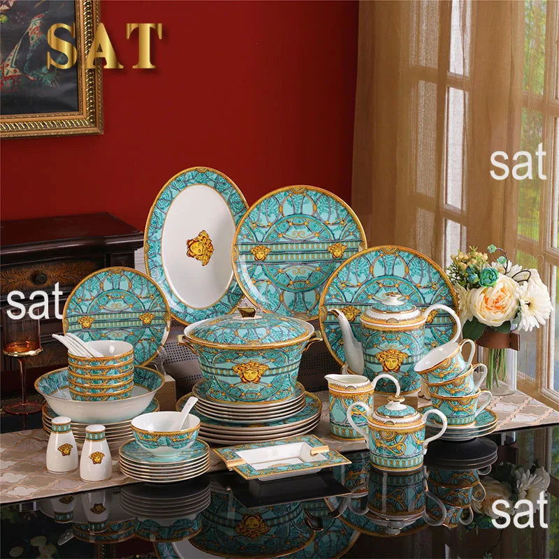 Hot Selling Kitchen Utensils Dinnerware Set Dinner Set Western Ceramic Luxury Fine Bone China Giveaways 58 Pcs Dinnerware Set - Grand Goldman