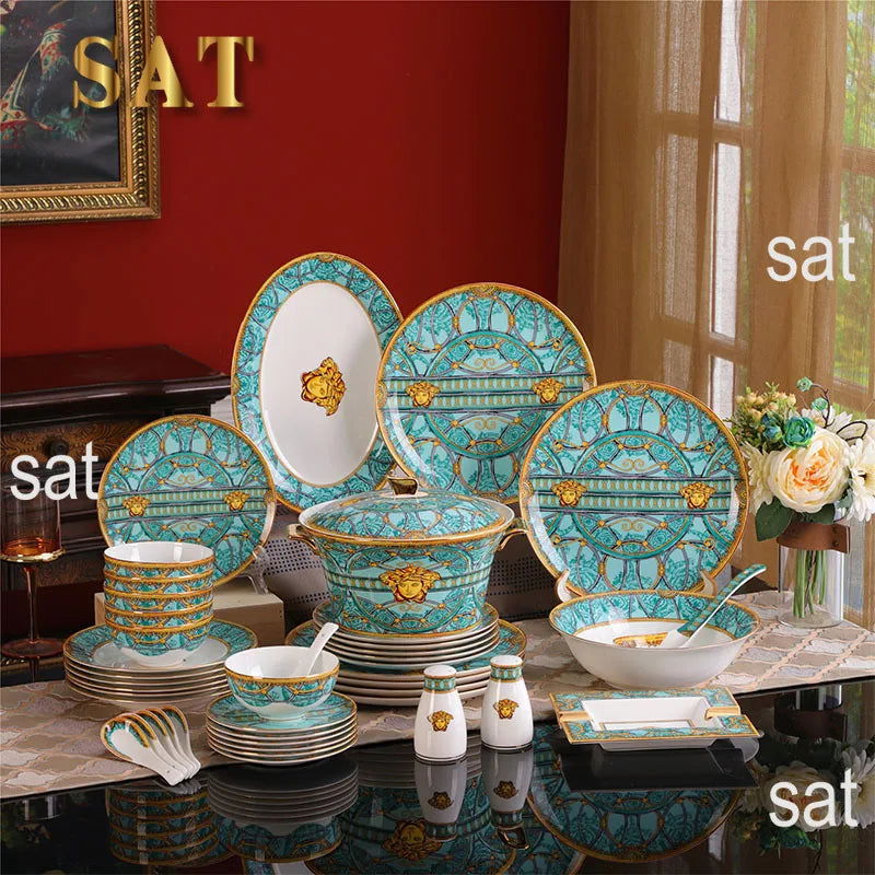 Hot Selling Kitchen Utensils Dinnerware Set Dinner Set Western Ceramic Luxury Fine Bone China Giveaways 58 Pcs Dinnerware Set - Grand Goldman