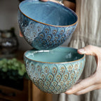Household 5-inch Ceramic Peacock Relief Rice Bowl - Grand Goldman