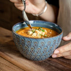 Household 5-inch Ceramic Peacock Relief Rice Bowl - Grand Goldman