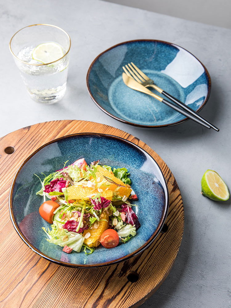 Household Ceramic & Porcelain Rice Plate Retro Style Shallow Bowl And Deep Plate - Grand Goldman