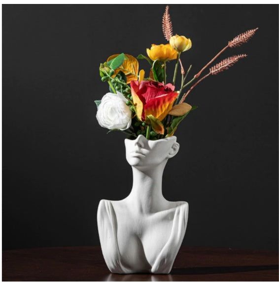 Human Face Ceramic Vase Floral Ornaments Home Decorations - Grand Goldman