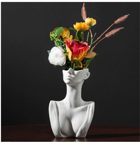 Human Face Ceramic Vase Floral Ornaments Home Decorations - Grand Goldman