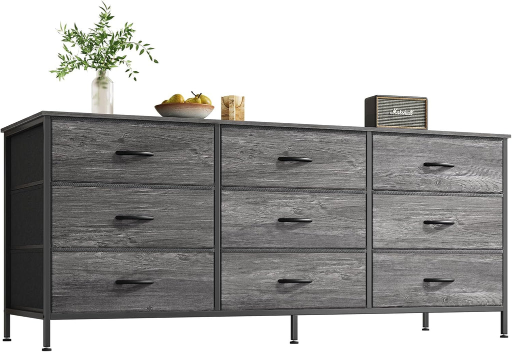 Huuger 9 Drawer Dresser, 63 Inch Dresser TV Stand for 55, 65, 70 Inch TV, Entertainment Center with Drawers, Large Long Fabric Dresser for Bedroom, Closet, Rustic Brown - Grand Goldman