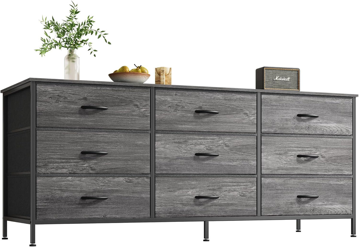 Huuger 9 Drawer Dresser, 63 Inch Dresser TV Stand for 55, 65, 70 Inch TV, Entertainment Center with Drawers, Large Long Fabric Dresser for Bedroom, Closet, Rustic Brown - Grand Goldman