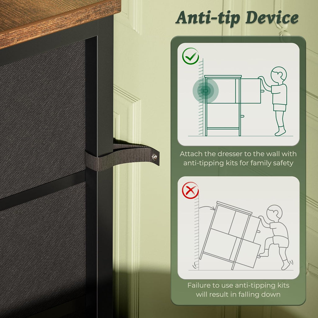 Huuger 9 Drawer Dresser, 63 Inch Dresser TV Stand for 55, 65, 70 Inch TV, Entertainment Center with Drawers, Large Long Fabric Dresser for Bedroom, Closet, Rustic Brown - Grand Goldman