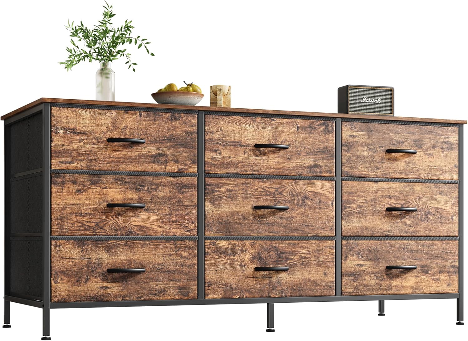Huuger 9 Drawer Dresser, 63 Inch Dresser TV Stand for 55, 65, 70 Inch TV, Entertainment Center with Drawers, Large Long Fabric Dresser for Bedroom, Closet, Rustic Brown - Grand Goldman
