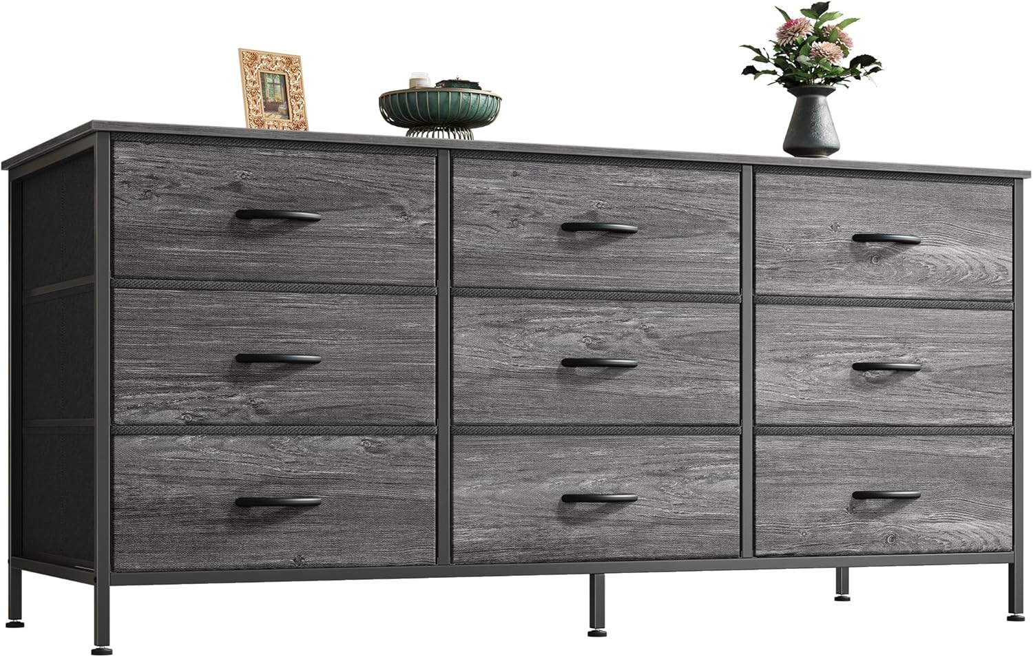 Huuger 9 Drawer Dresser, 63 Inch Dresser TV Stand for 55, 65, 70 Inch TV, Entertainment Center with Drawers, Large Long Fabric Dresser for Bedroom, Closet, Rustic Brown - Grand Goldman