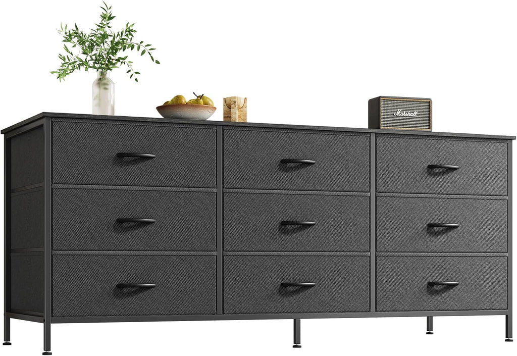 Huuger 9 Drawer Dresser, 63 Inch Dresser TV Stand for 55, 65, 70 Inch TV, Entertainment Center with Drawers, Large Long Fabric Dresser for Bedroom, Closet, Rustic Brown - Grand Goldman
