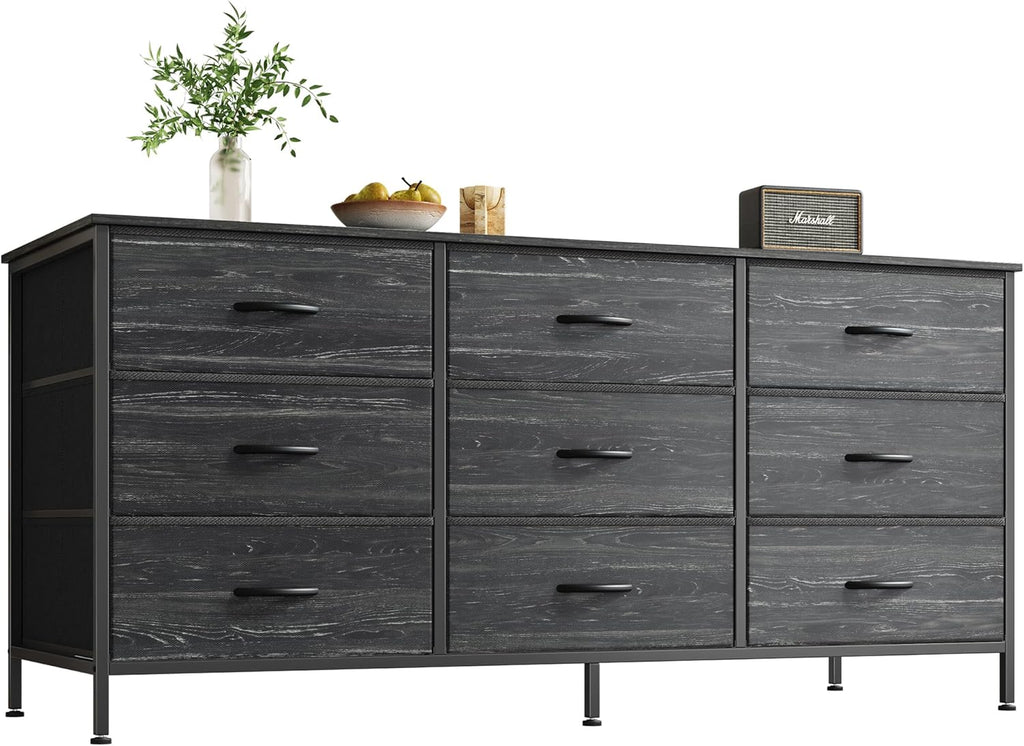 Huuger 9 Drawer Dresser, 63 Inch Dresser TV Stand for 55, 65, 70 Inch TV, Entertainment Center with Drawers, Large Long Fabric Dresser for Bedroom, Closet, Rustic Brown - Grand Goldman