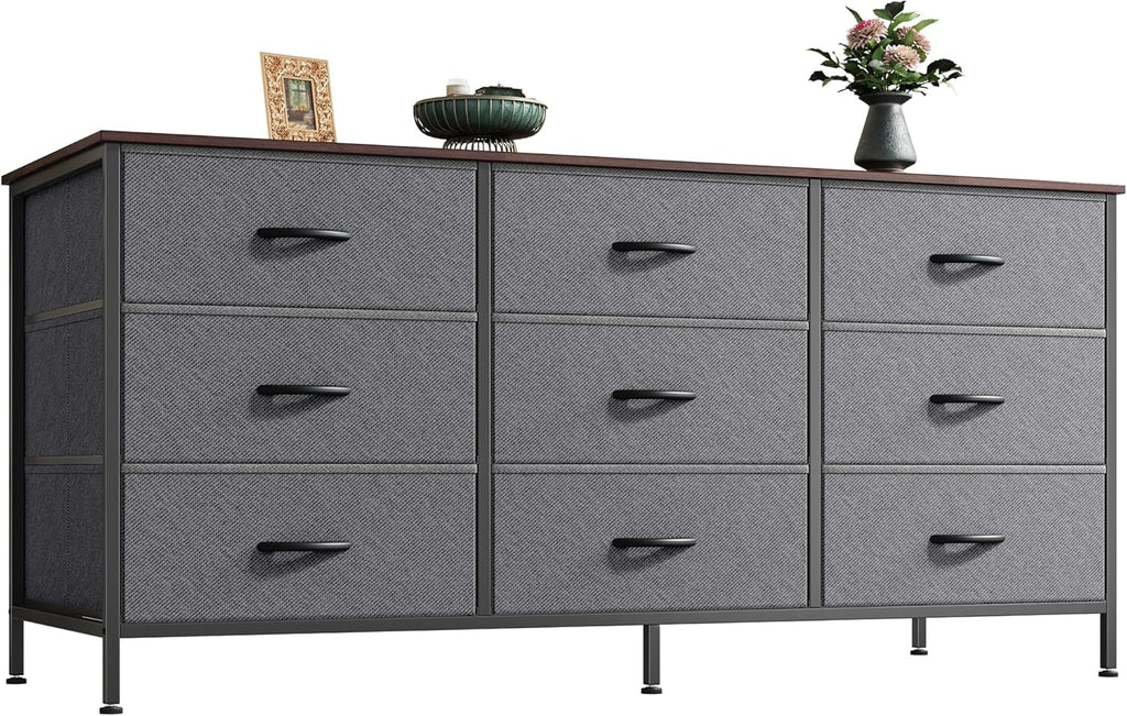 Huuger 9 Drawer Dresser, 63 Inch Dresser TV Stand for 55, 65, 70 Inch TV, Entertainment Center with Drawers, Large Long Fabric Dresser for Bedroom, Closet, Rustic Brown - Grand Goldman